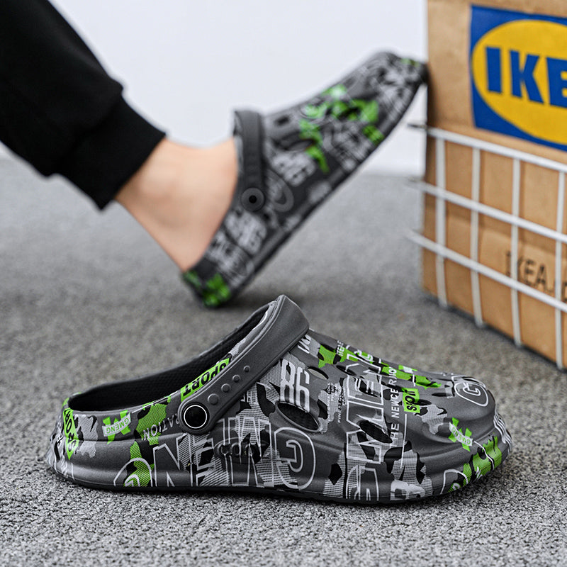 Men's Camouflage Clogs, featuring a trendy printed design, are breathable with hollow - outs. The slip - on style is super convenient, making them essential for casual outings or home use.