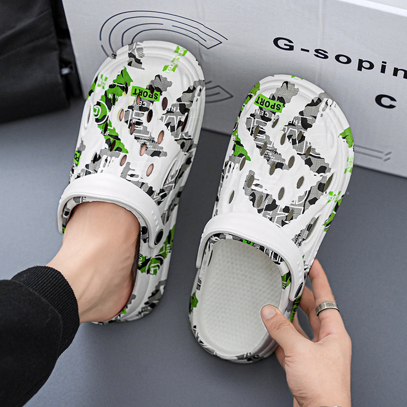 Men's Camouflage Clogs, featuring a trendy printed design, are breathable with hollow - outs. The slip - on style is super convenient, making them essential for casual outings or home use.