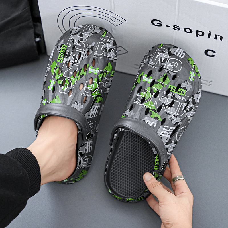 Men's Camouflage Clogs, featuring a trendy printed design, are breathable with hollow - outs. The slip - on style is super convenient, making them essential for casual outings or home use.