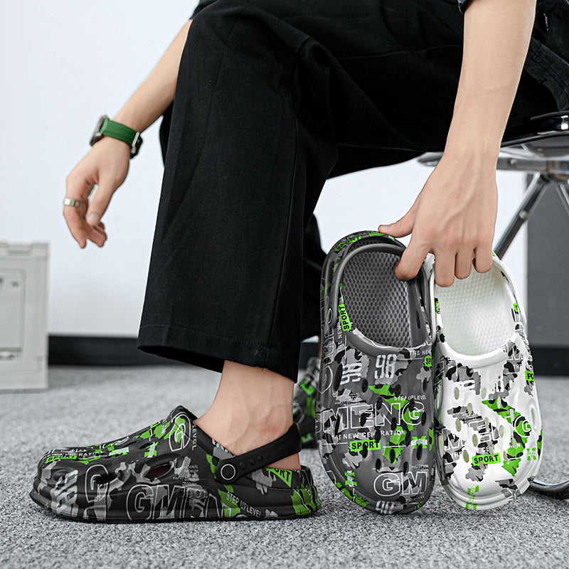 Men's Camouflage Clogs, featuring a trendy printed design, are breathable with hollow - outs. The slip - on style is super convenient, making them essential for casual outings or home use.