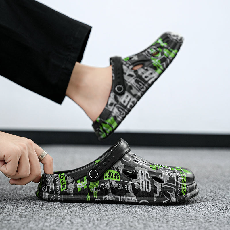 Men's Camouflage Clogs, featuring a trendy printed design, are breathable with hollow - outs. The slip - on style is super convenient, making them essential for casual outings or home use.