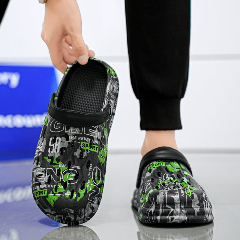 Men's Camouflage Clogs, featuring a trendy printed design, are breathable with hollow - outs. The slip - on style is super convenient, making them essential for casual outings or home use.
