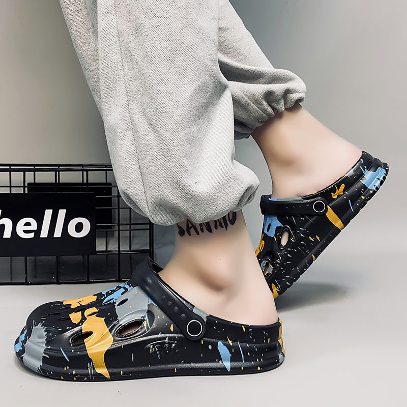 Non-slip men's clogs, safe for both home and outdoor use.