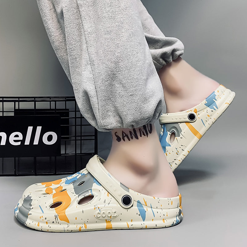Non-slip men's clogs, safe for both home and outdoor use.